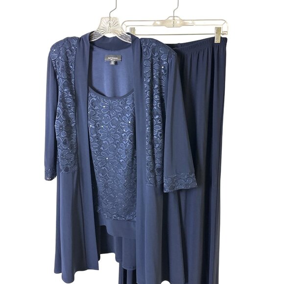 R&M Richards Size 14W  Attached  Shell 2-Piece Suit With Lace Details Navy Blue - Picture 14 of 14